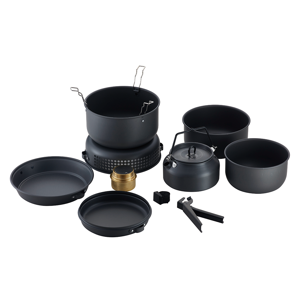 Wholesale Hard Anodized Outdoor Camping Pot Pan Set Foldable Camping Cookware Mess kit