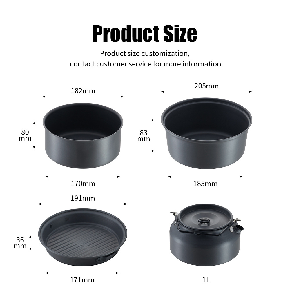 Customized Tableware Hiking Cookware Sets Nonstick Aluminum Cast Iron Camping Cookware Pot