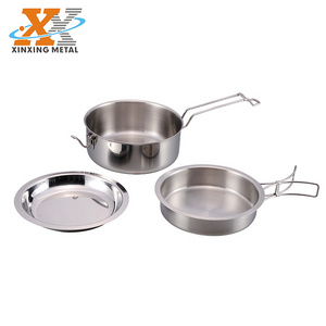 Hot Sale Camping Cookware Foldable Handle Pan Stainless Steel Canteen Mess Kit