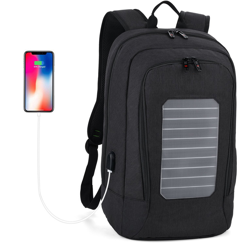 Factory wholesale USB charging port waterproof travel laptop solar power backpack