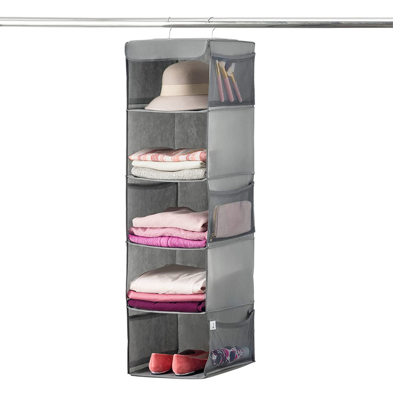 High quality Hanging Closet Organizer Space Saver Roomy Breathable Hanging Shelves With Side Accessories Closet Storage