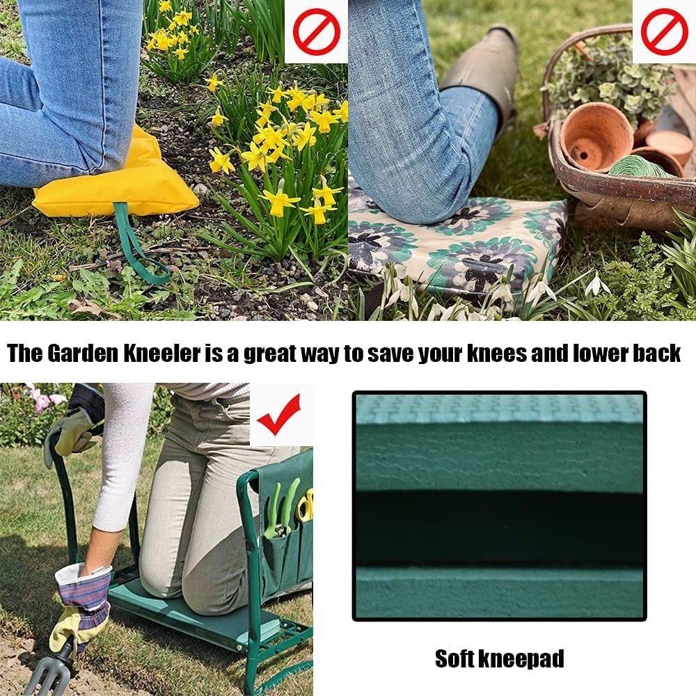 Garden Kneeler Seat with Upgraded Thicken Kneeling Pad Multi-functional Gardening Kneeling With Tool Bag Garden Stool Kneeler