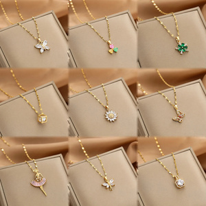 Wholesale Custom Fashionable Stainless Steel Gold Necklaces Bulk Mix Lot Waterproof Cubic Zirconia Necklaces Trend Jewelry Women