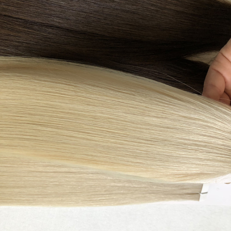 Wholesale double drawn russian remy virgin cuticle aligned hair high quality tape in human hair extensions