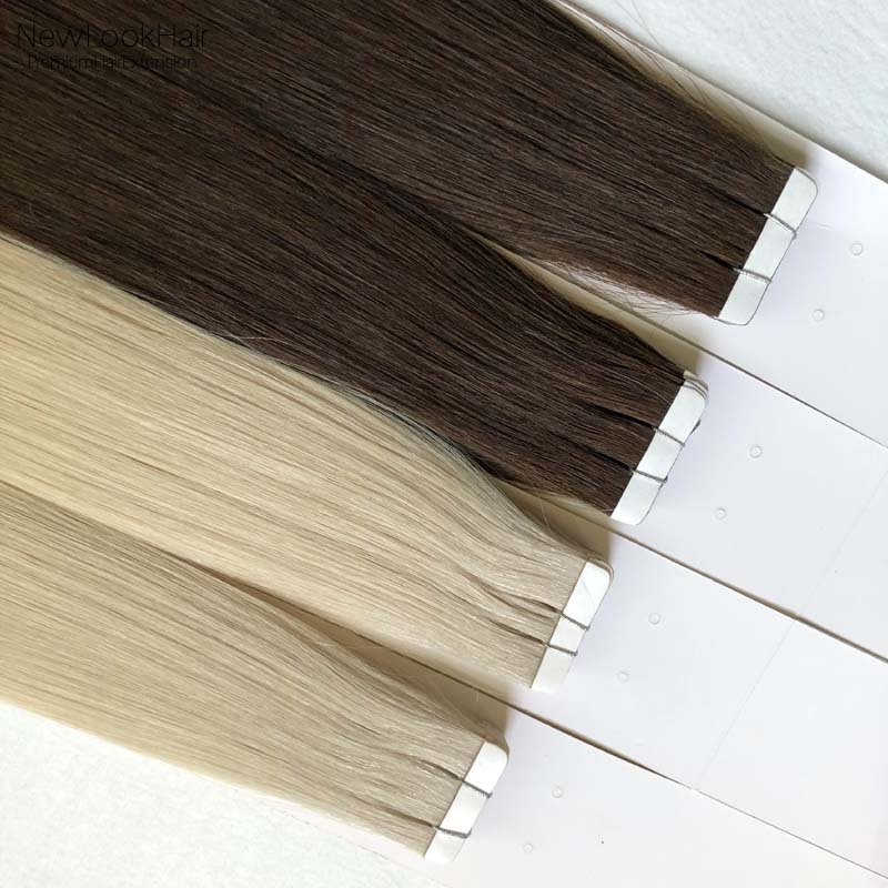 Wholesale double drawn russian remy virgin cuticle aligned hair high quality tape in human hair extensions