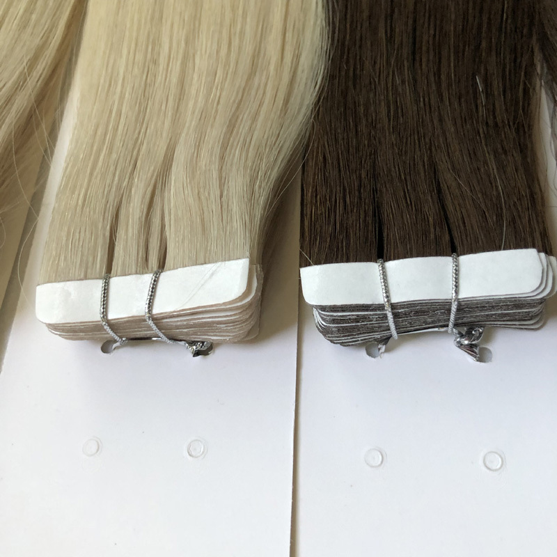 Wholesale double drawn russian remy virgin cuticle aligned hair high quality tape in human hair extensions