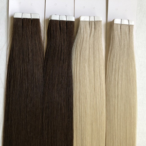 Wholesale double drawn russian remy virgin cuticle aligned hair high quality tape in human hair extensions