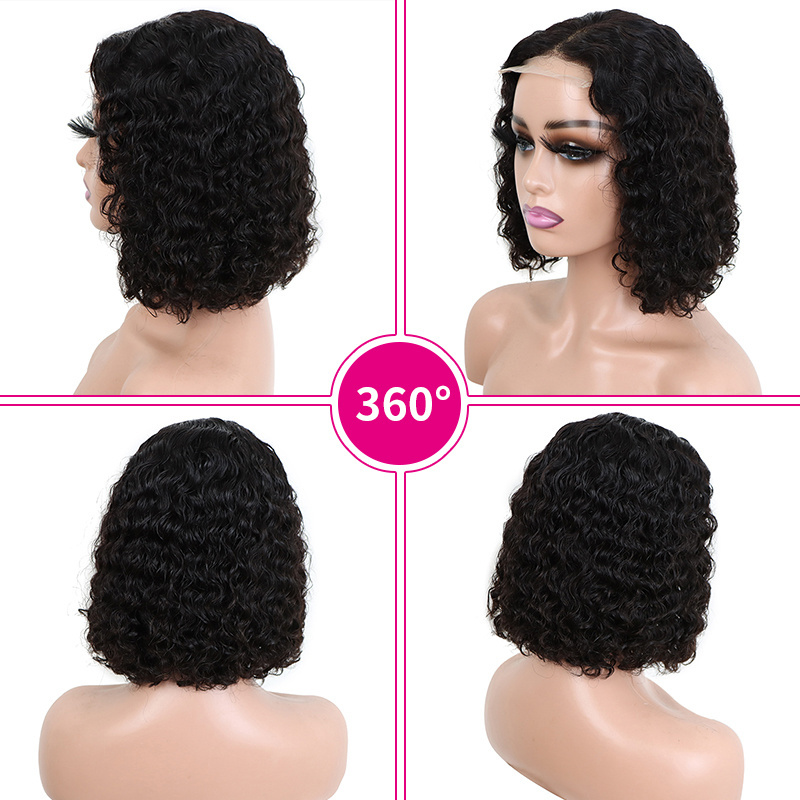 Wholesale Bob Wig 100%  Human Hair  4*4 Lace Closure Wig Water Wave Unprocessed Brazilian Remy Human Hair For Women