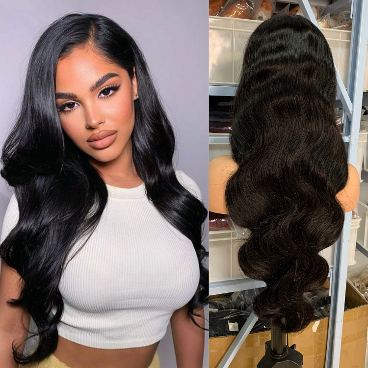 Wholesale Body Wave 13*4 Full Lace Frontal Wig  Natural Color Brazilian Body Wave 180% Density 32 Inch Wavy Human Hair Wigs