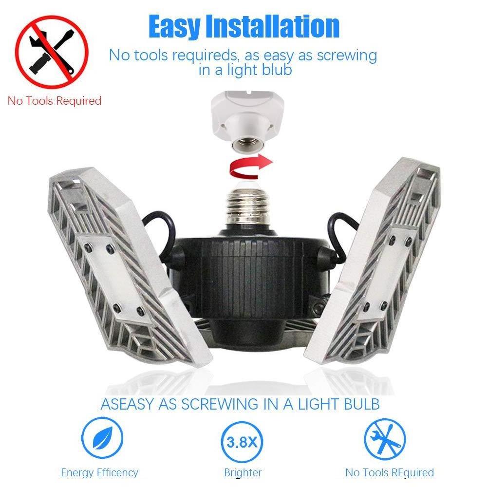 LED Garage Lights 80W LED Light Bulbs E26/E27 8000LM Deformable Ceiling Lighting for Full Area