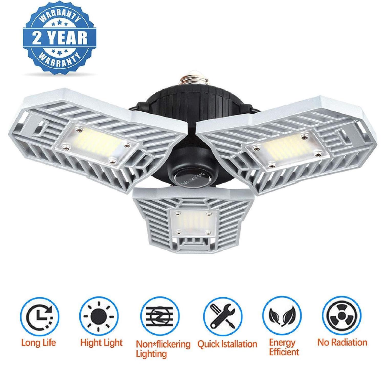 LED Garage Lights 80W LED Light Bulbs E26/E27 8000LM Deformable Ceiling Lighting for Full Area