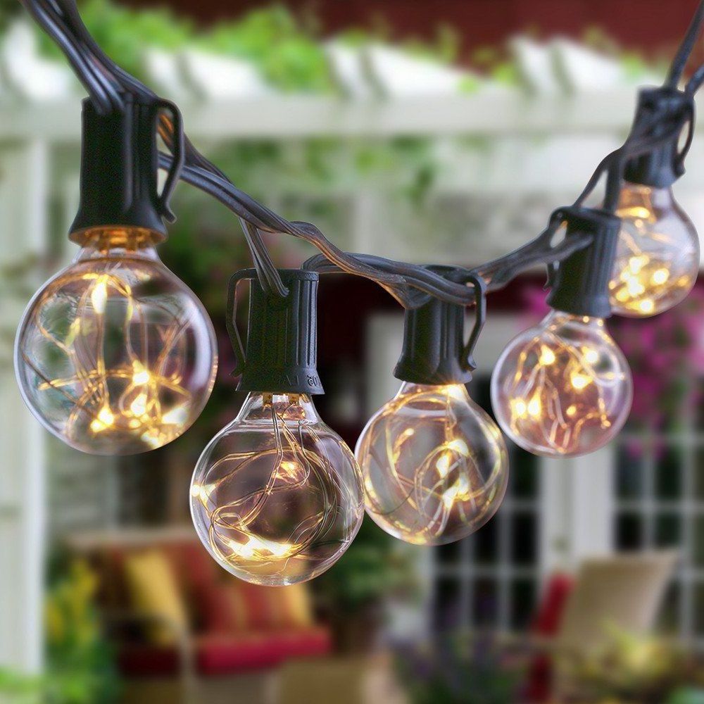 New design rainbow lighting fast shipping outdoor string lights 25ft with 62 dimmable g40 led clear bulb