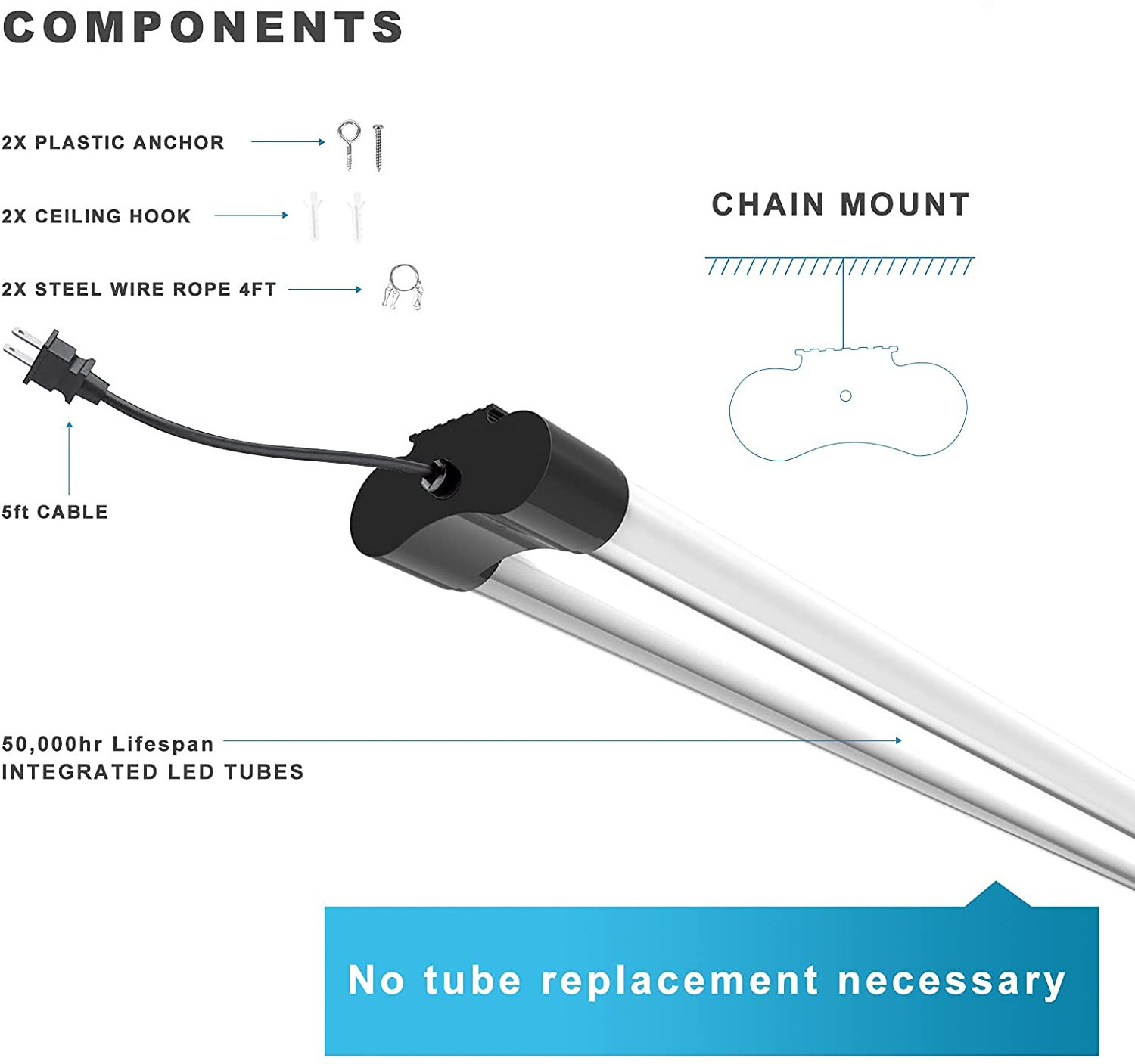 4FT LED Shop Lights for Garage 40W 4400Lm Light LED Workshop Suspension Mounting Plug in and Play Led Utility Shop Light Fixture