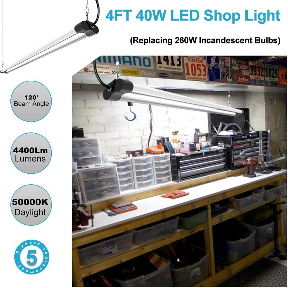 4FT LED Shop Lights for Garage 40W 4400Lm Light LED Workshop Suspension Mounting Plug in and Play Led Utility Shop Light Fixture