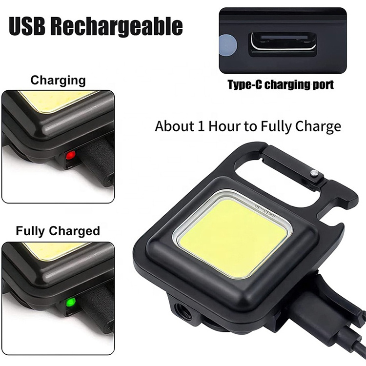 Rechargeable 4 Light Modes portable Pocket flood light Keychain Floodl With Bottle Opener Magnet Base mini linterna Flashlight