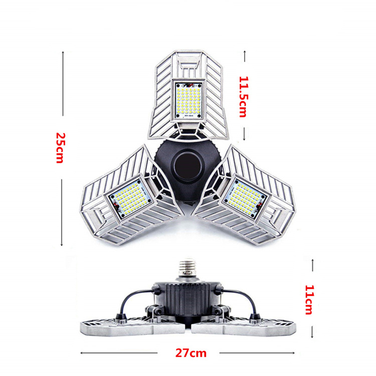 60W LED Garage Trilight, 5000K Day Light 6500L LED Garage Ceiling Light Tripods, with 3 Adjustable Panelsled deformable light