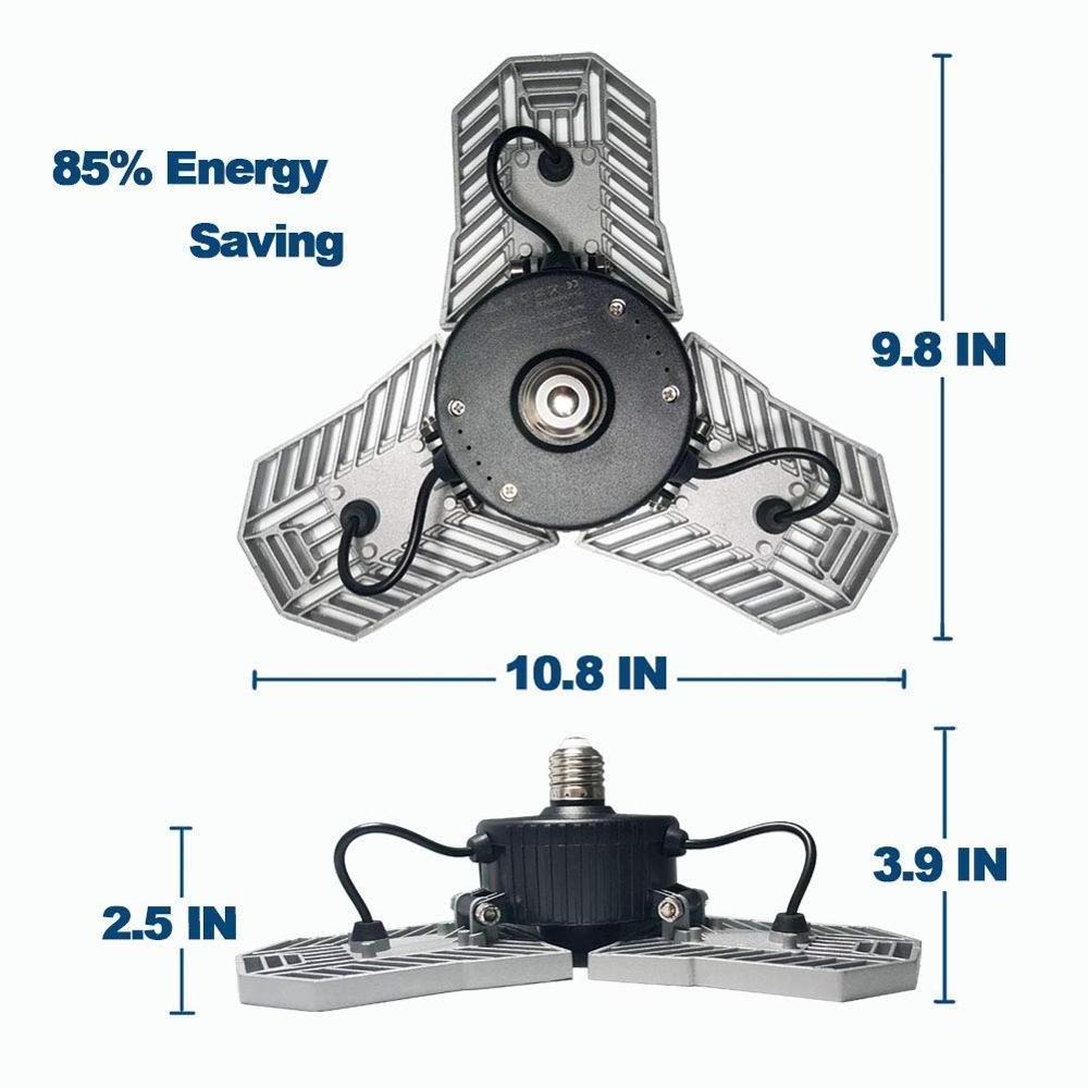 60W LED Garage Trilight, 5000K Day Light 6500L LED Garage Ceiling Light Tripods, with 3 Adjustable Panelsled deformable light