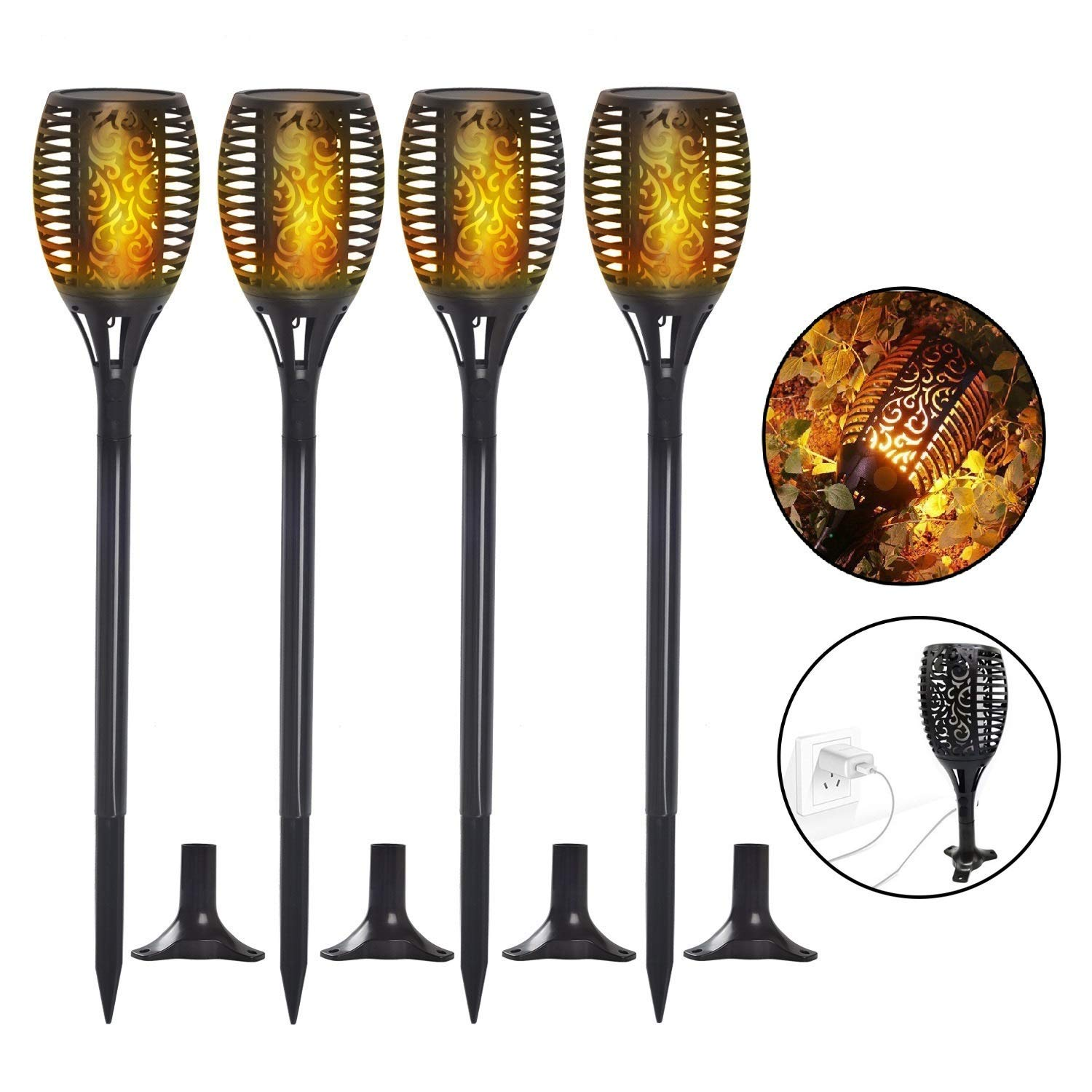 Rechargeable Waterproof Decorative led garden light  With Flickering Flame Solar Torch Light