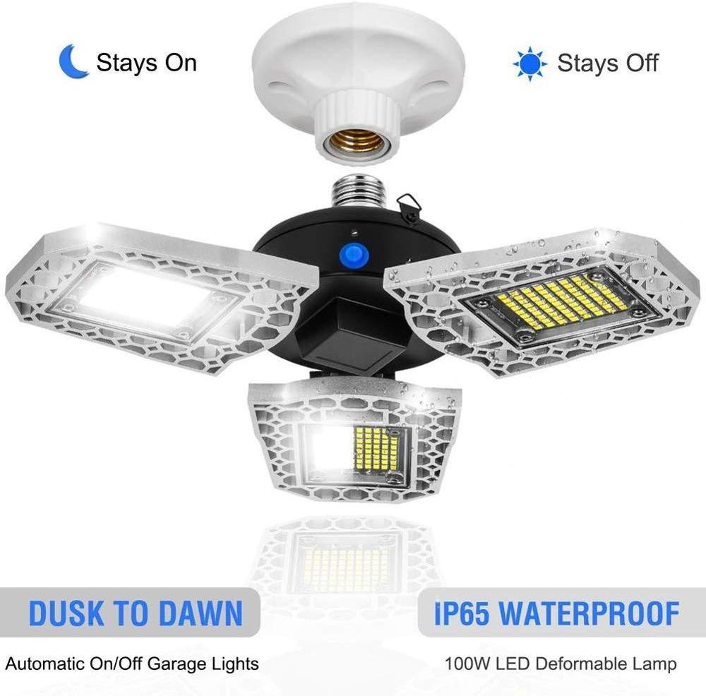 60W E26/E27 Work Light IP65 Waterproof Shop 6000LM Super Bright Deformable Garage Ceiling Lights