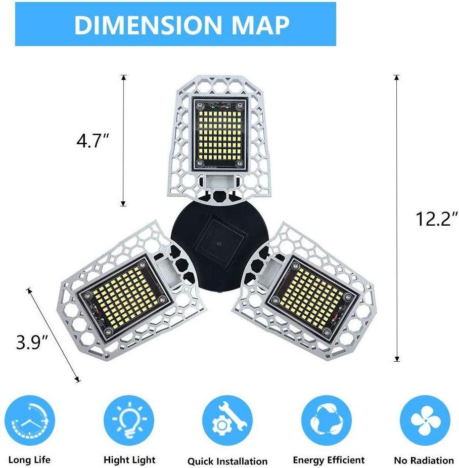 60W E26/E27 Work Light IP65 Waterproof Shop 6000LM Super Bright Deformable Garage Ceiling Lights