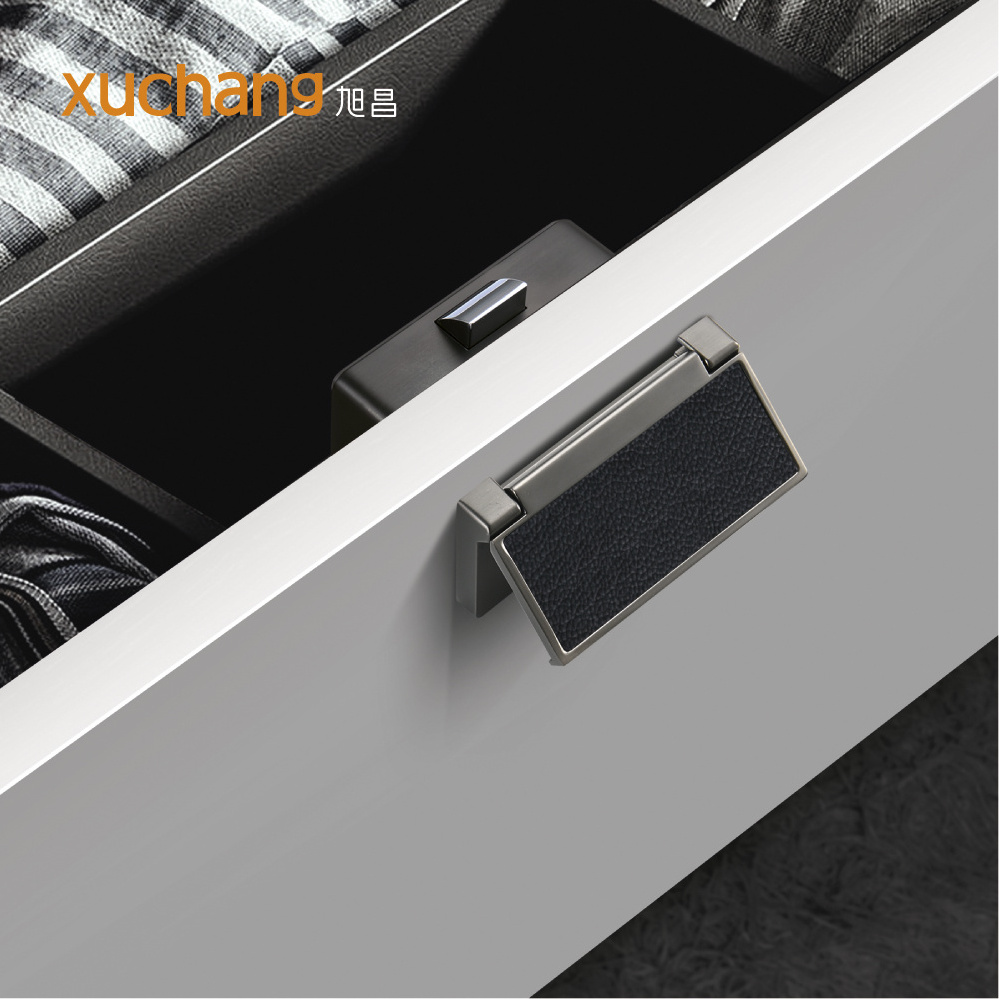 New Design Smart Leather Fingerprint Cabinet Drawer Lock with USB Charging Black Electronic Locks