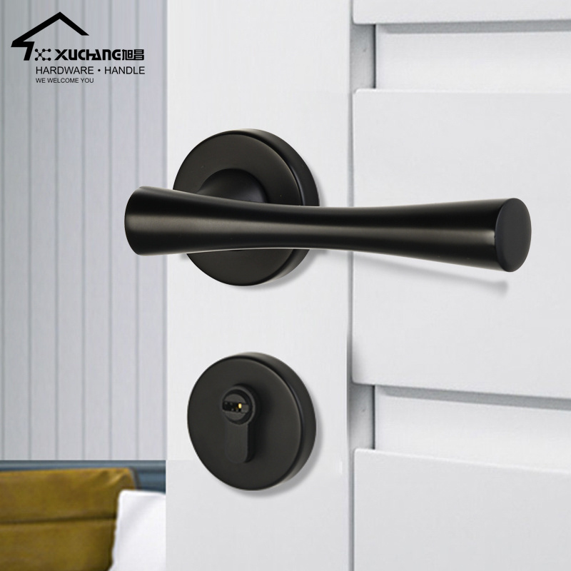 Unique Design Zinc Alloy Black Round Modern Large Bedroom Door Handles Lock For Living Room