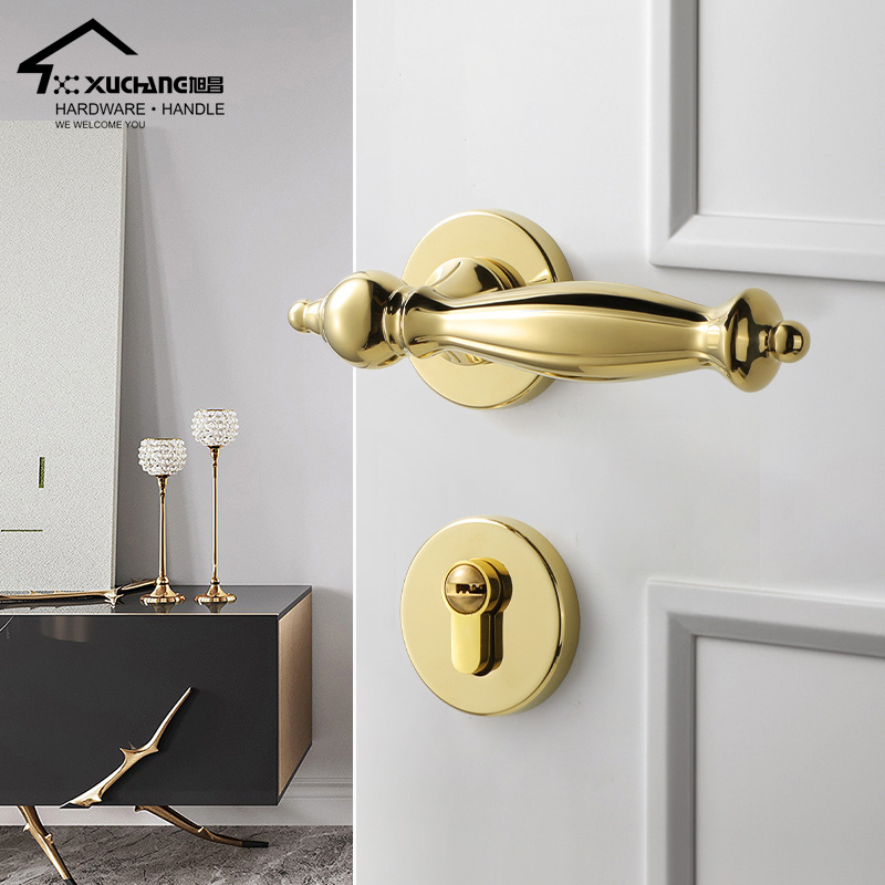 American Retro Interior Door Handle Lock Gold Bronze Door Handle For Wooden Door