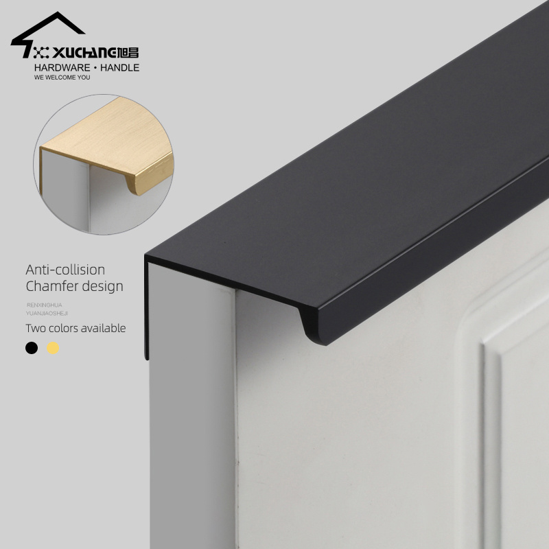 Factory Flush Kitchen Cabinet Profiles Handle Unique Edge Cabinet handle Aluminum Black Gold 96mm 128mm Hidden Pull