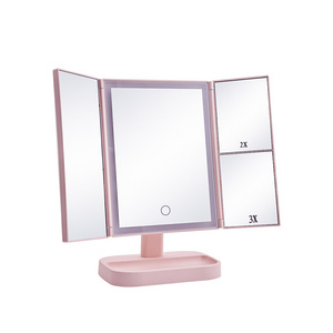 1x 2x 3x Magnifying Trifold Makeup Mirror Three Way Smart Touch Desktop Trifold Makeup Mirror With Light