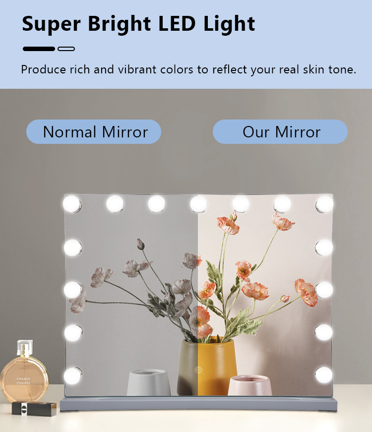 Factory Supply High Quality Up Desk Led Lights Bulbs Smart Touch Makeup Mirrors Vanity Hollywood Mirror With Lights