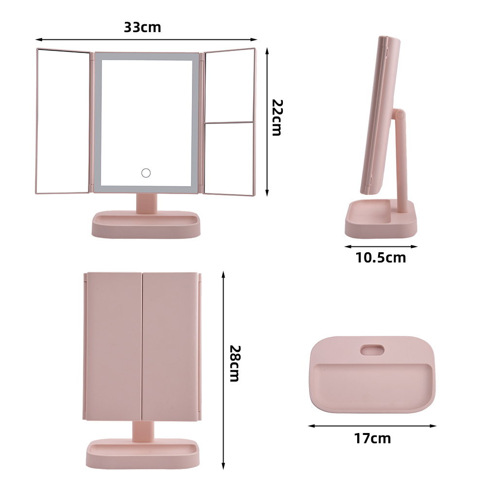 1x 2x 3x Magnifying Trifold Makeup Mirror Three Way Smart Touch Desktop Trifold Makeup Mirror With Light