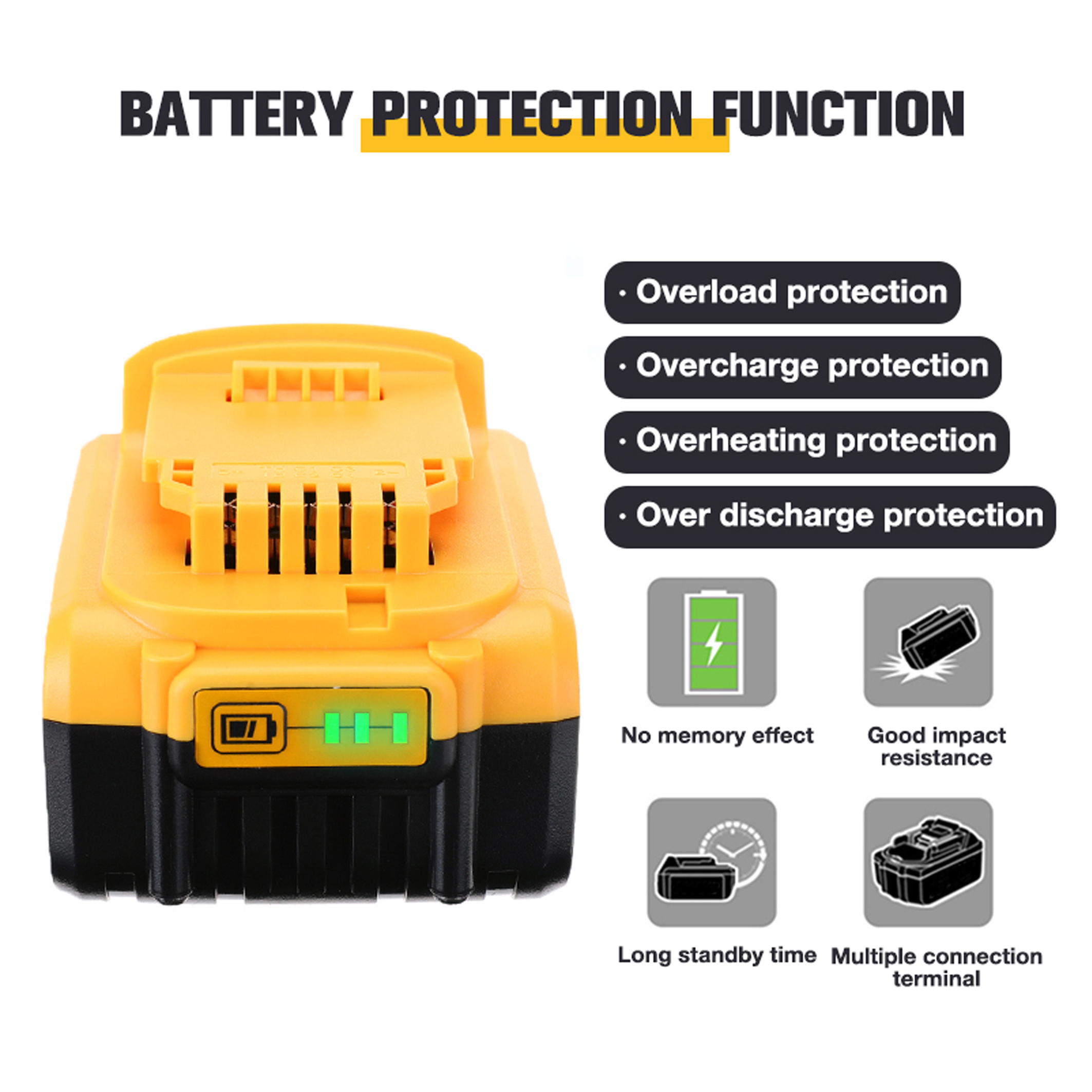 20V 5000mAh Battery Replacement For Dewalt 20V Battery Max DCB205 DCB204 DCB206 DCB205 DCB200 DCD/DCF/DCG Cordless Tool Battery