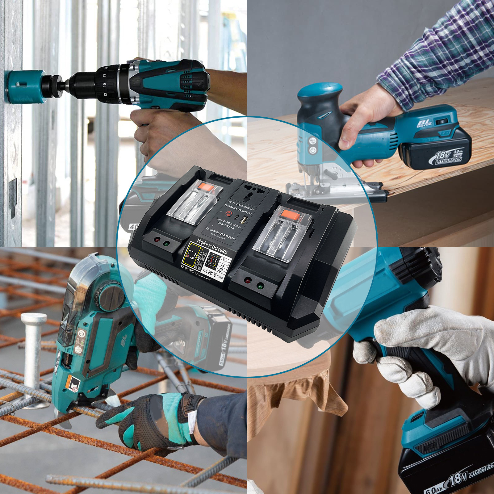 Replace makita DC18RC 3A fast charger, with 220W inverter function, USB and Type-c65W fast charging.