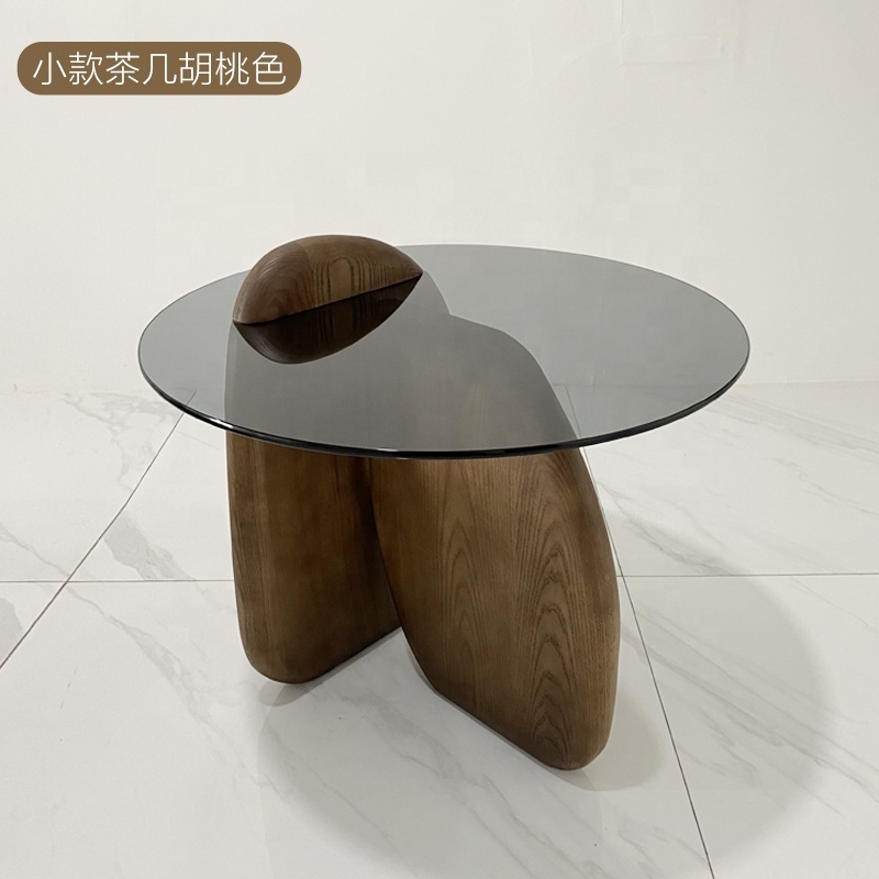 Nordic European Modern Office Hotel Living Room Funiture Solid Wood Legs Side Table Tempered Glass Round Center Coffee Tables