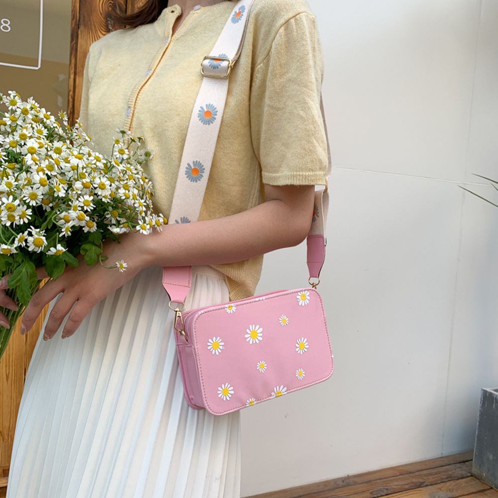 Fashion Women's square flower crossbody bag women Daisy Pattern custom  designer mini purse and handbags with canvas strap