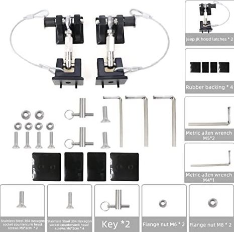 Hood Latches Locking Hood Latch for Jeep Wrangler JK Unlimited Sahara 2007-2017, Eliminate Hood Flutter, Aluminum, 1 Pair