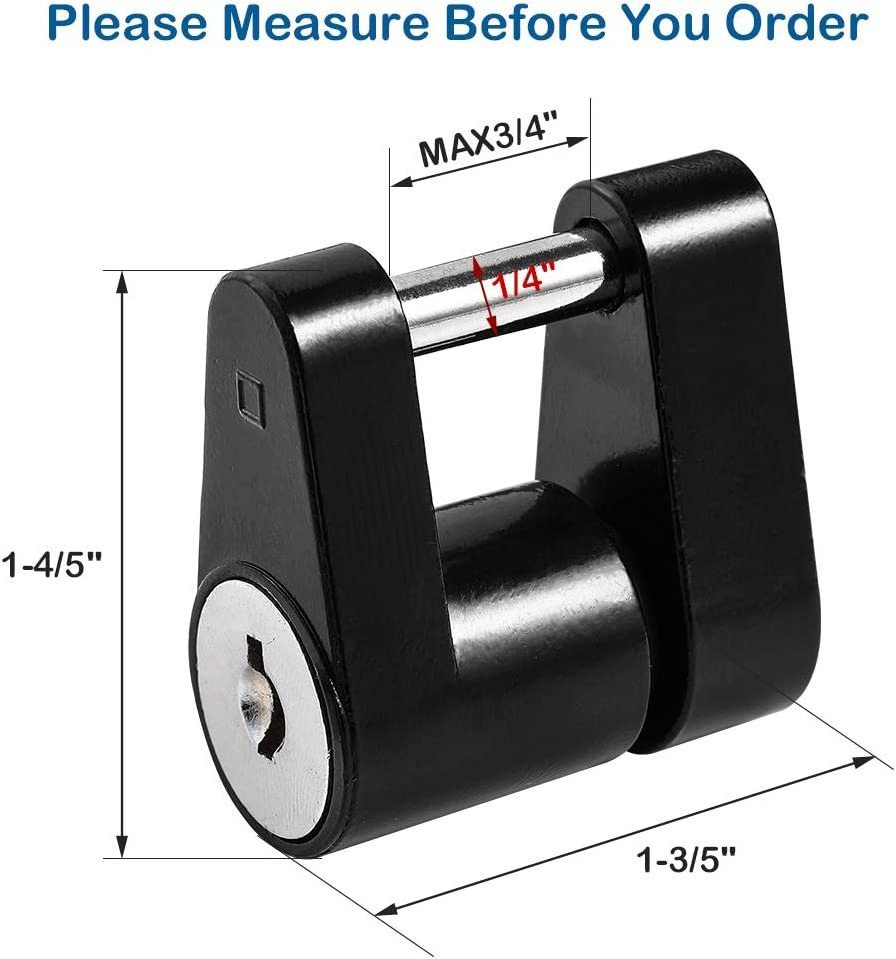 Black Trailer Tongue Coupler Lock, 1/4-Inch Pin Diameter, Up to 3/4-Inch Span