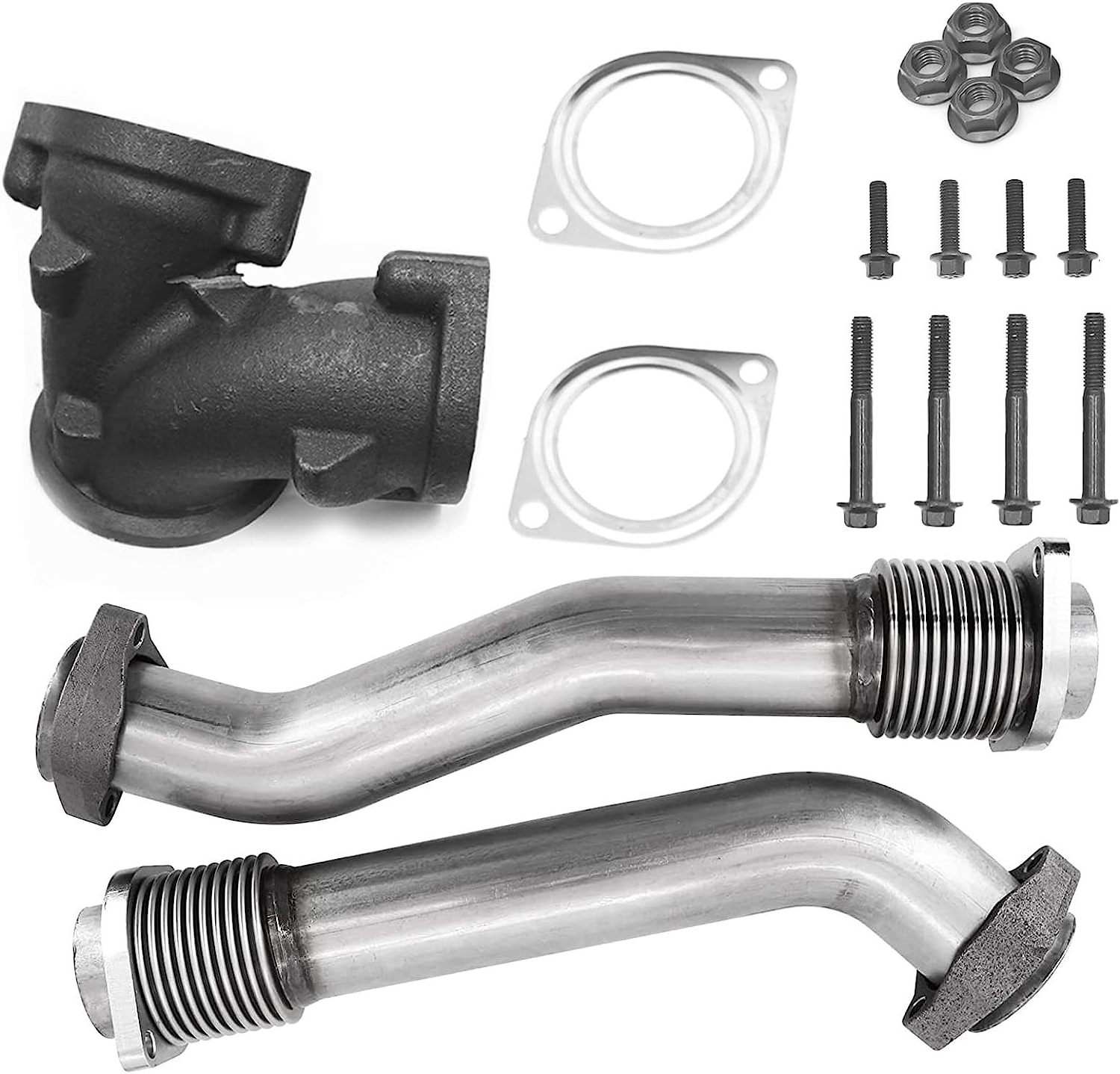 OE# 679-005 Turbo Diesel Exhaust Manifold Bellowed Up Pipes Kit compatible with Ford 1999-2003 7.3L F250 F350 F450 F550