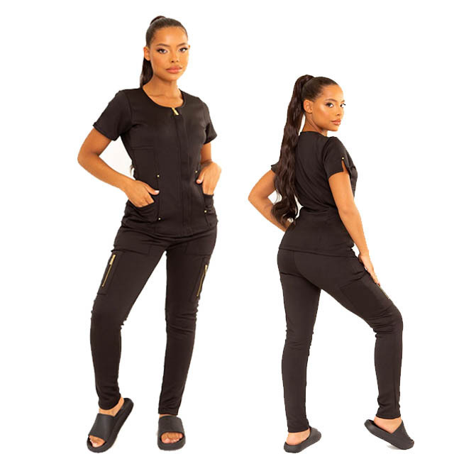 salon uniform ladies spa black scrubs with custom logo sexy medical scrubs white female set scrubs sets women