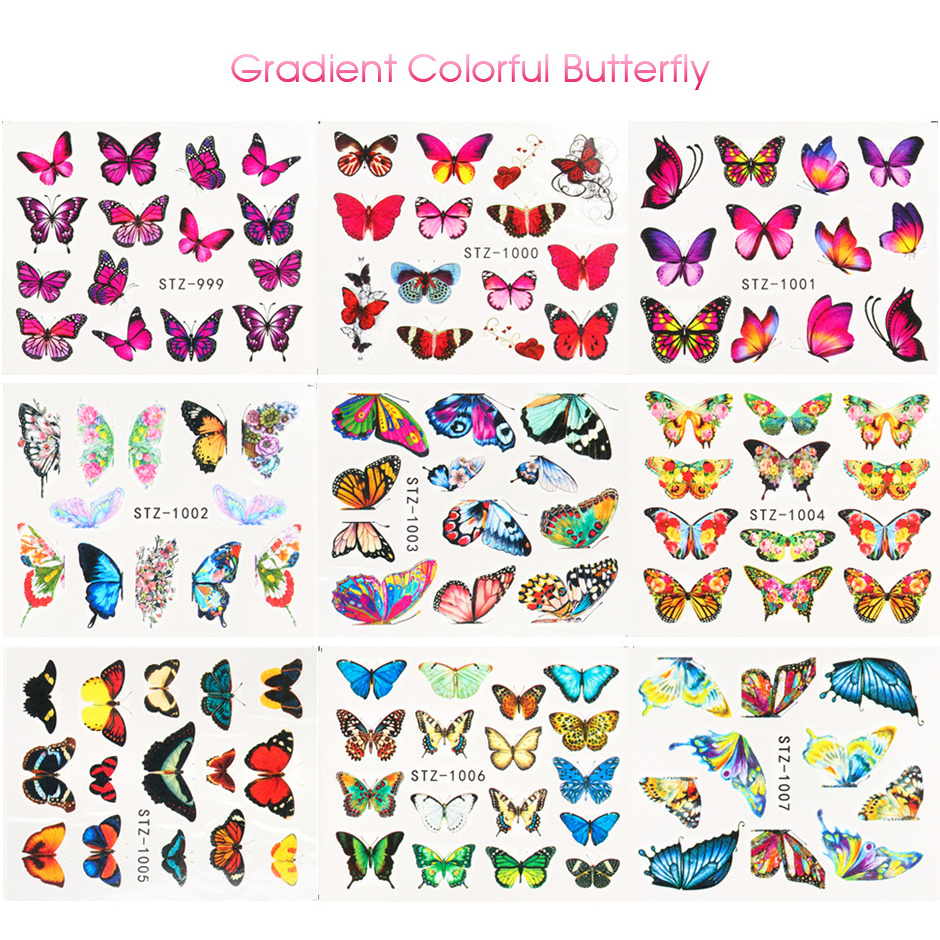 STZ922-1017 Butterfly Flower Blue Colorful STZ series Water Transfer  Nail Sticker Tips Manicure Nail Art Decorations