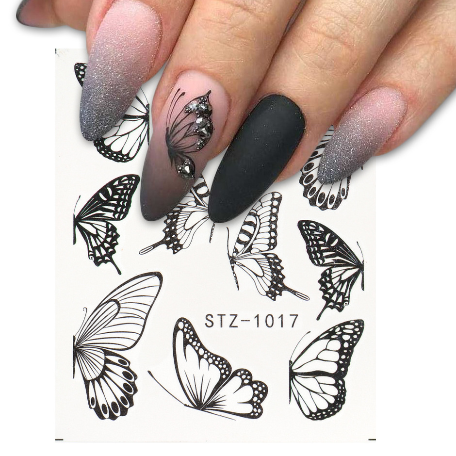 STZ922-1017 Butterfly Flower Blue Colorful STZ series Water Transfer  Nail Sticker Tips Manicure Nail Art Decorations