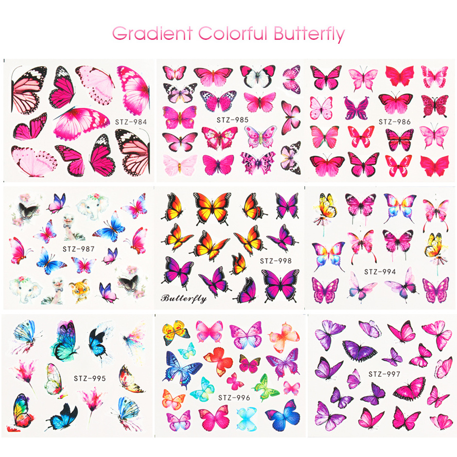 STZ922-1017 Butterfly Flower Blue Colorful STZ series Water Transfer  Nail Sticker Tips Manicure Nail Art Decorations