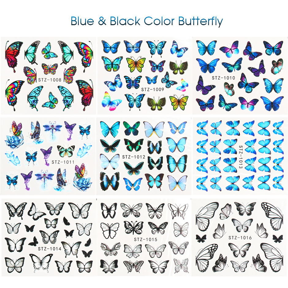 STZ922-1017 Butterfly Flower Blue Colorful STZ series Water Transfer  Nail Sticker Tips Manicure Nail Art Decorations