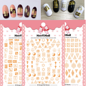 2021 Hanyi440-539 Japan Korea Cartoon Flower OEM 3D Nail Art Polish Gel Stickers Decal Gold Manicure Decoration foil Wraps