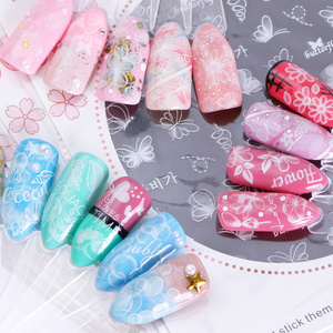 CC series  Nail Art Stickers White Flowers Lace 3D Wraps Decal Self Adhesive Charm Butterfly Manicure Slider Decor Tips