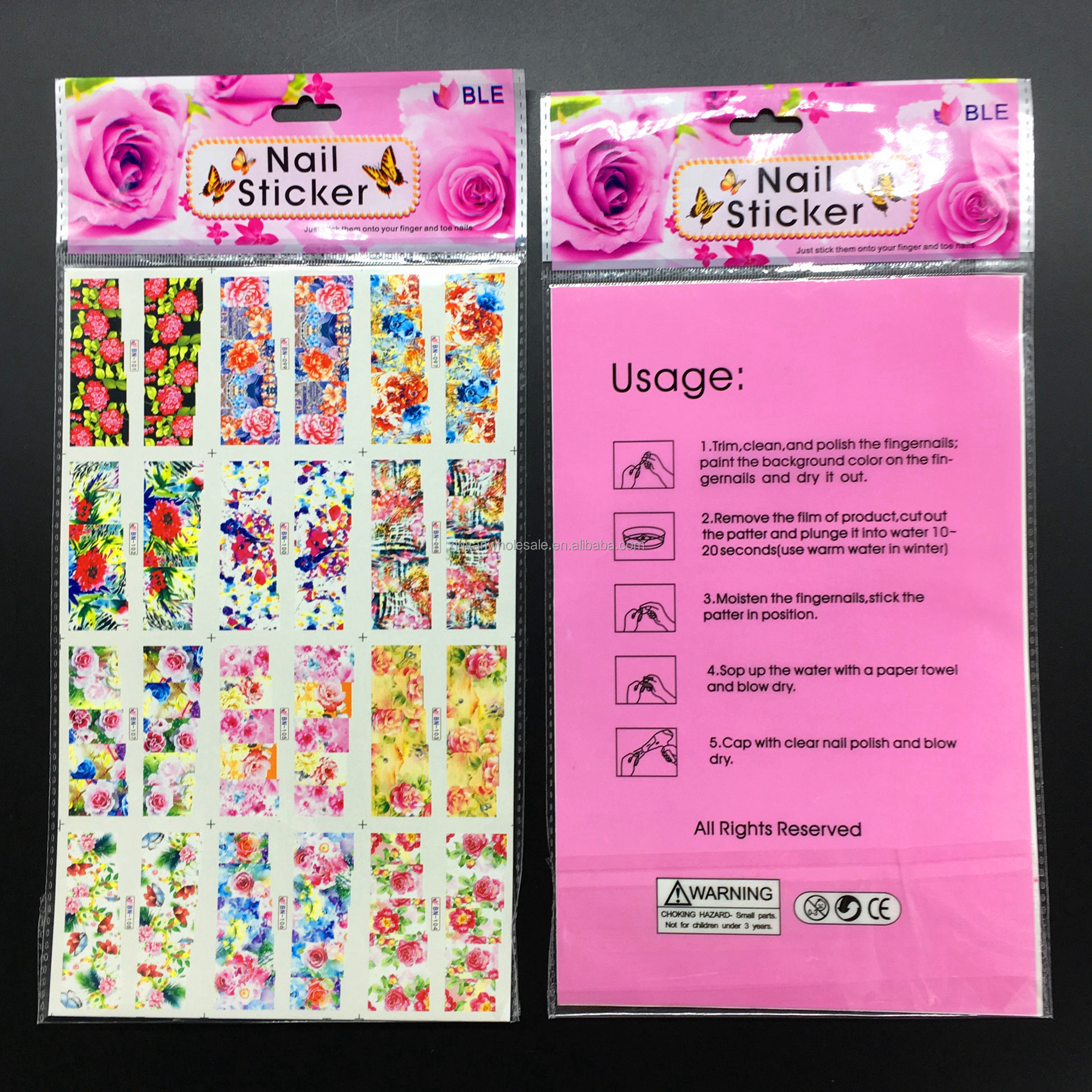 NEW arrival  BN Series Wholesale 12 in1 Nail Sticker Leopard Flower Rose Custom Water Transfer Wraps Decal Nail Supplies