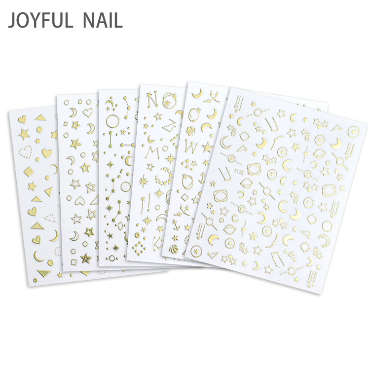 JOYFUL191- 681  Gold silver  3D nail sticker for nail art decoration star moon  Geometry self adhesive diy nail decals