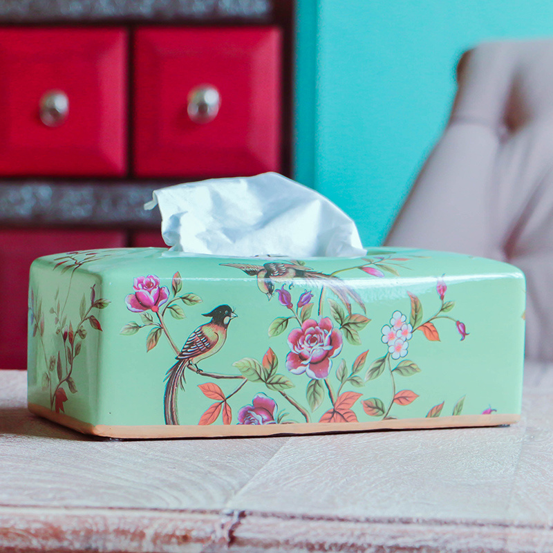 Fashion ceramic fancy green tissue box porcelain toilet paper dispenser paper case car tissue holder with cover