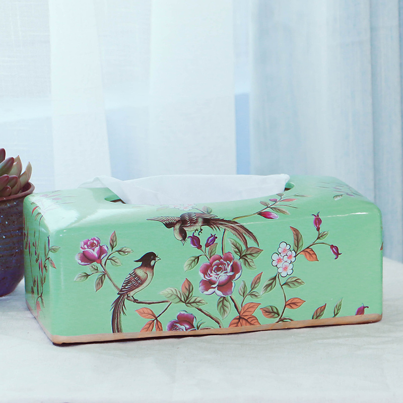 Fashion ceramic fancy green tissue box porcelain toilet paper dispenser paper case car tissue holder with cover