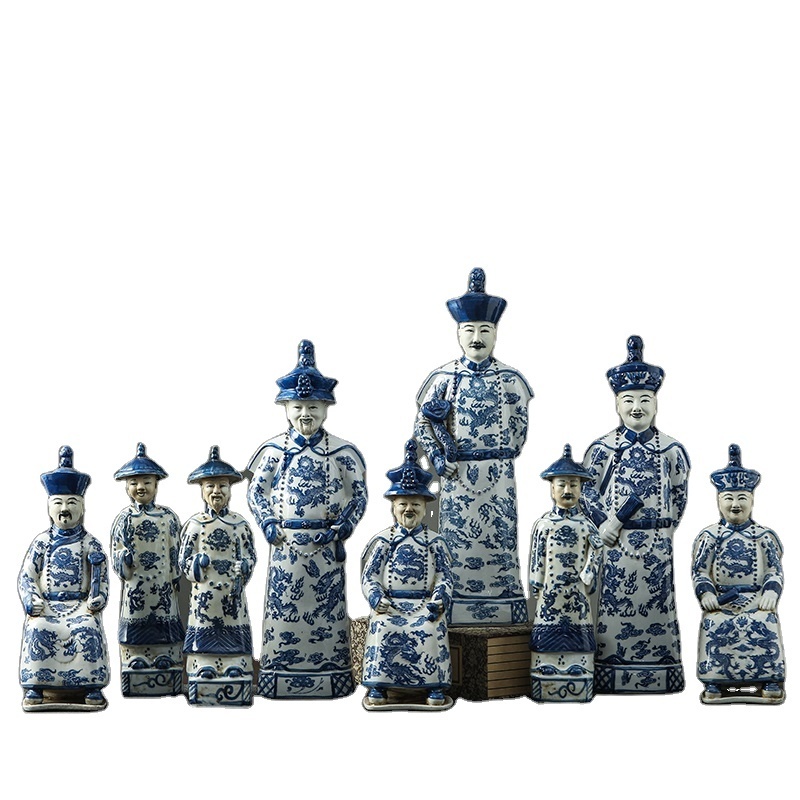 Jingdezhen hand made antique blue and white porcelain figure decoration of three generation emporor of the Qing Dynasty